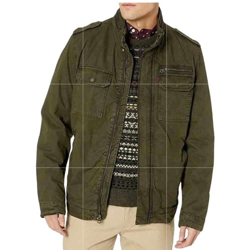 Levi's Two-Pocket Military Jacket Wash Cotton/Sherpa Lining Olive Mens XXL Sprin